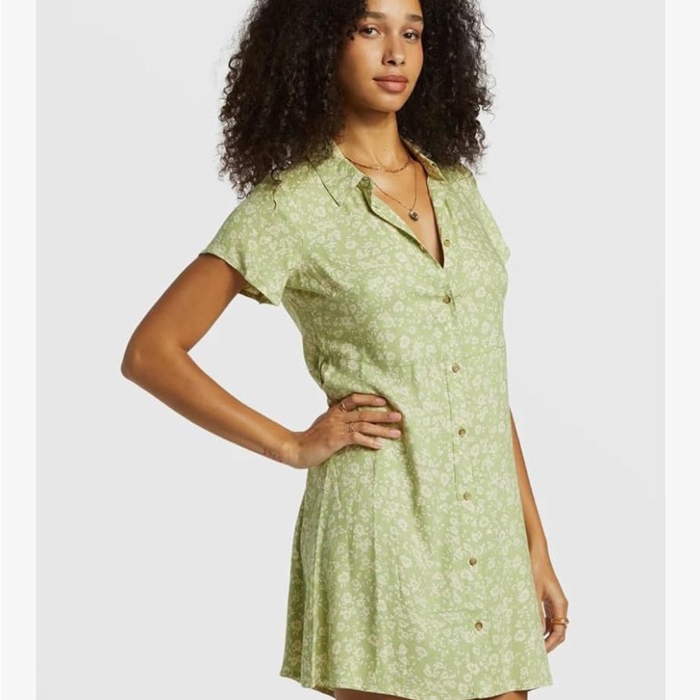Green Floral Button-Up Dress